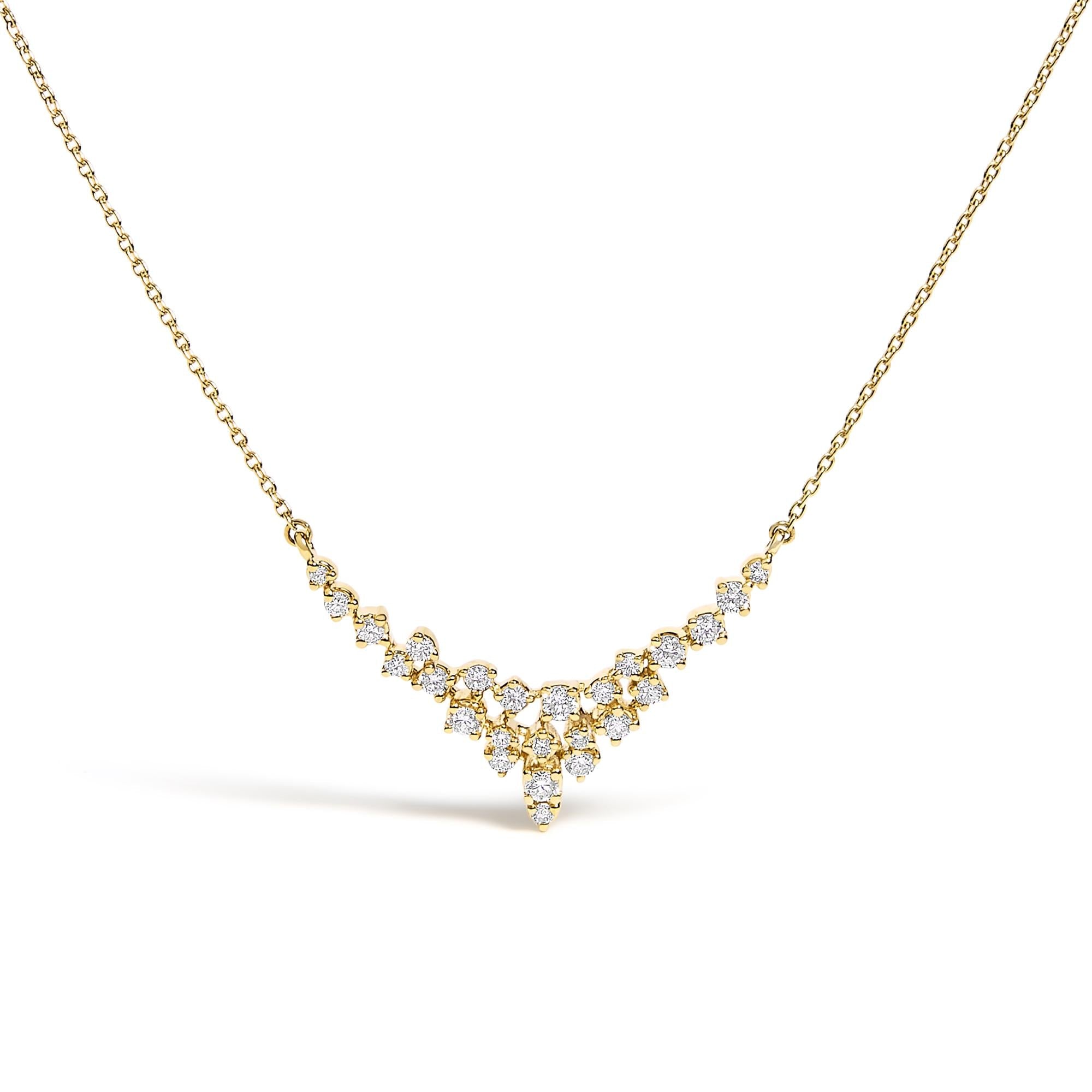 14k Yellow Gold Diamond Scattered V Pendant Necklace 18" Inches-0