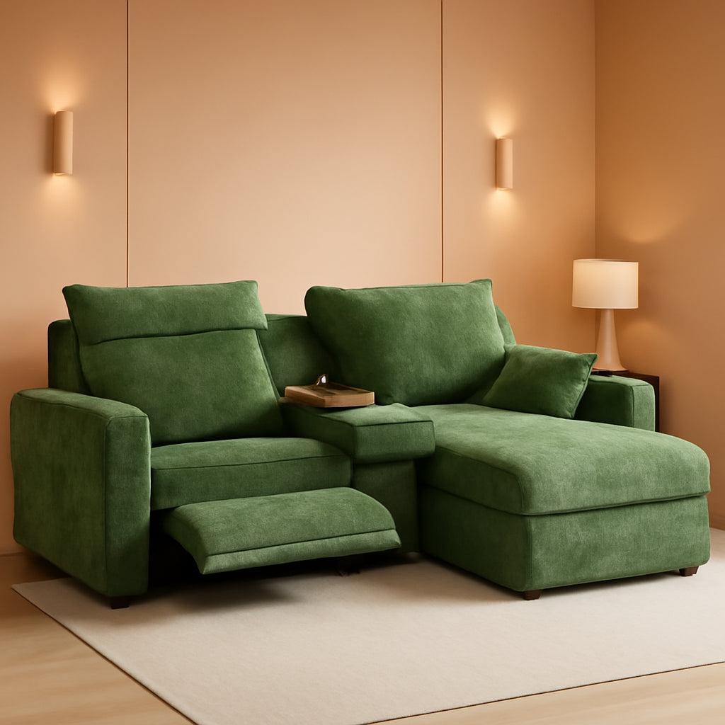 102.8-Inch White Power Recliner Sofa With Built-In Headrest And USB Charging Storage Ottoman-0