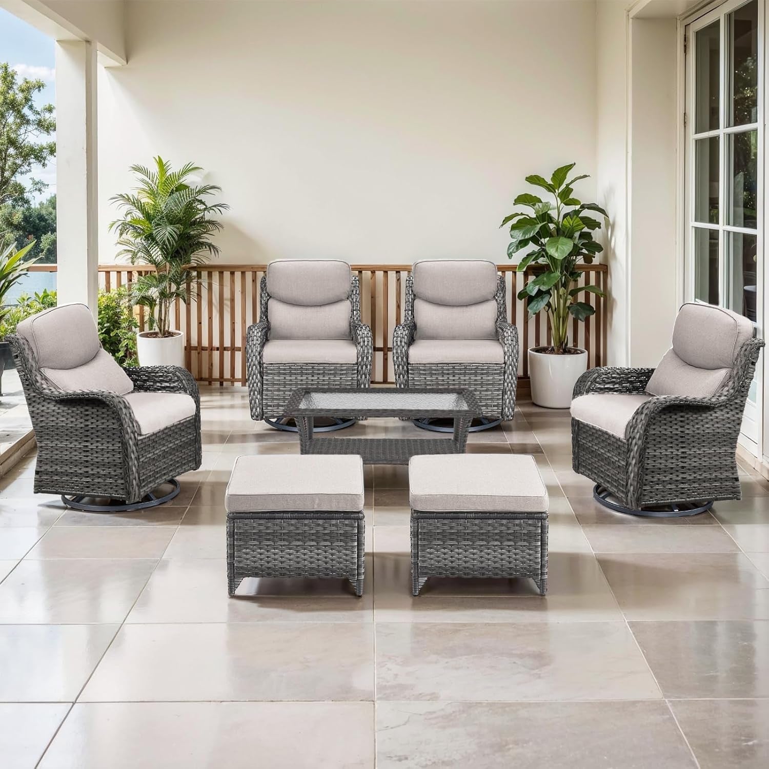 Swivel Rocker Patio Chairs Set with Cozy 7pc Patio Furniture.-0