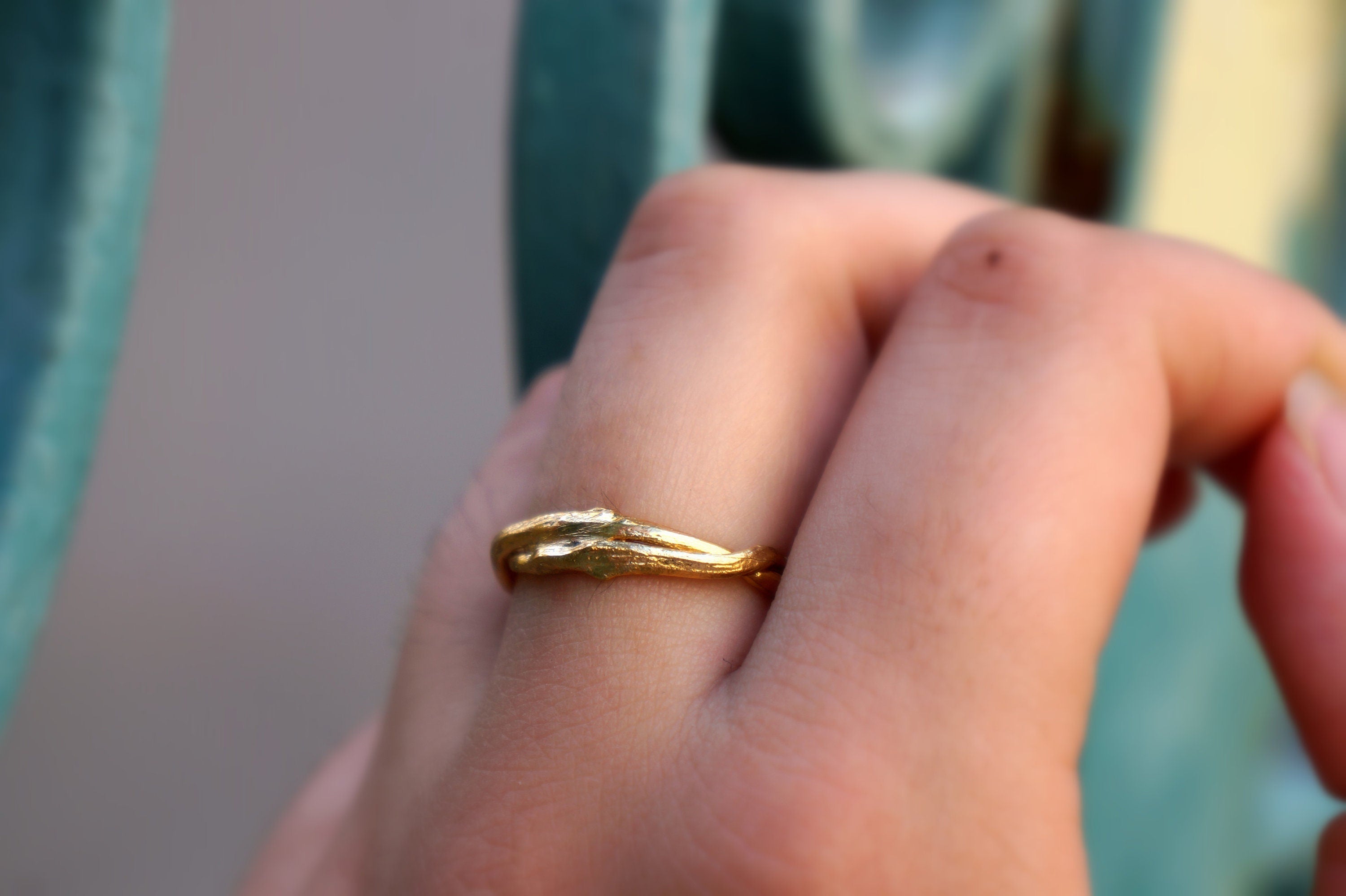 Solid Gold Ring – Adjustable Olive Twig Band | Minimalist Handcrafted Jewelry-1