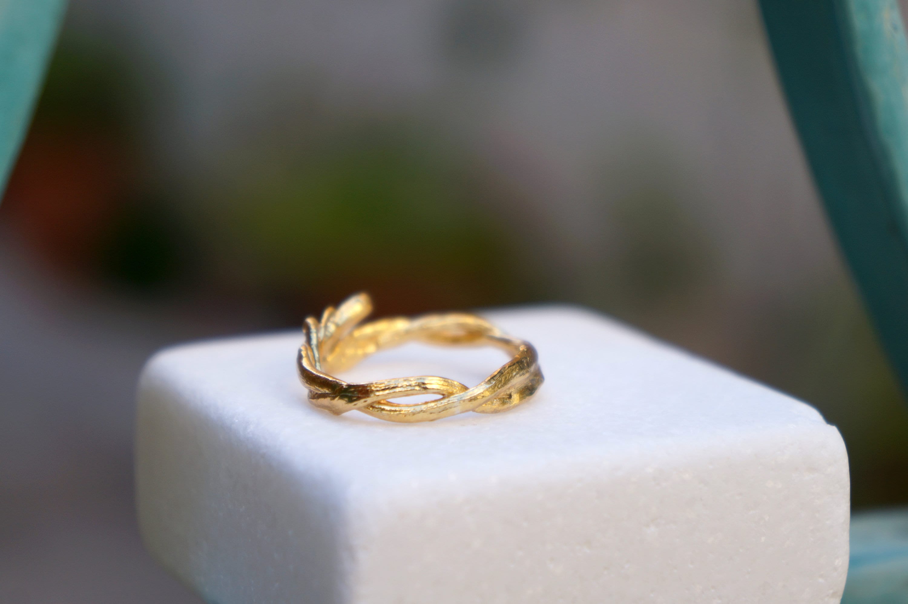 Solid Gold Ring – Adjustable Olive Twig Band | Minimalist Handcrafted Jewelry-0