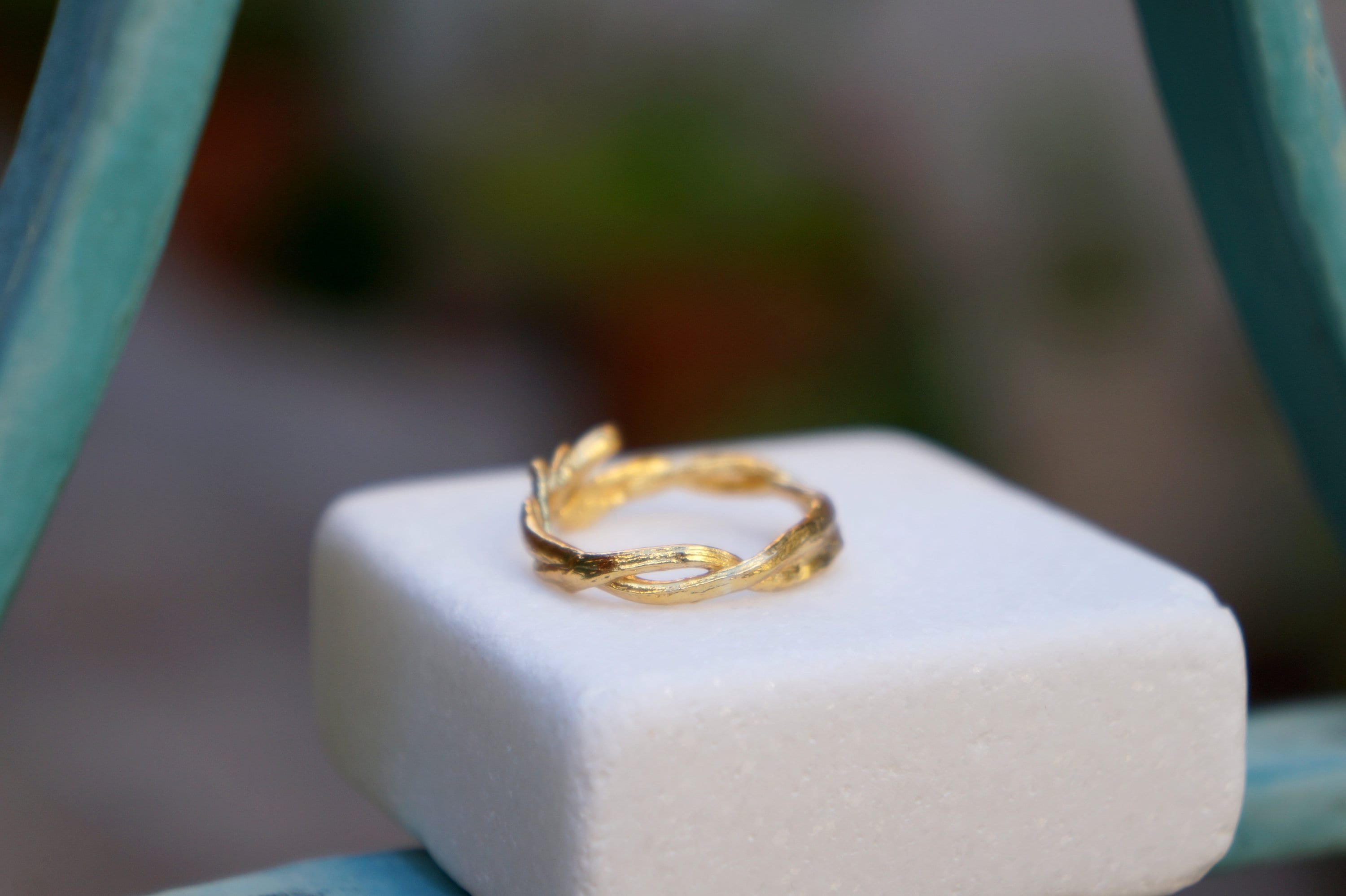 Solid Gold Ring – Adjustable Olive Twig Band | Minimalist Handcrafted Jewelry-2