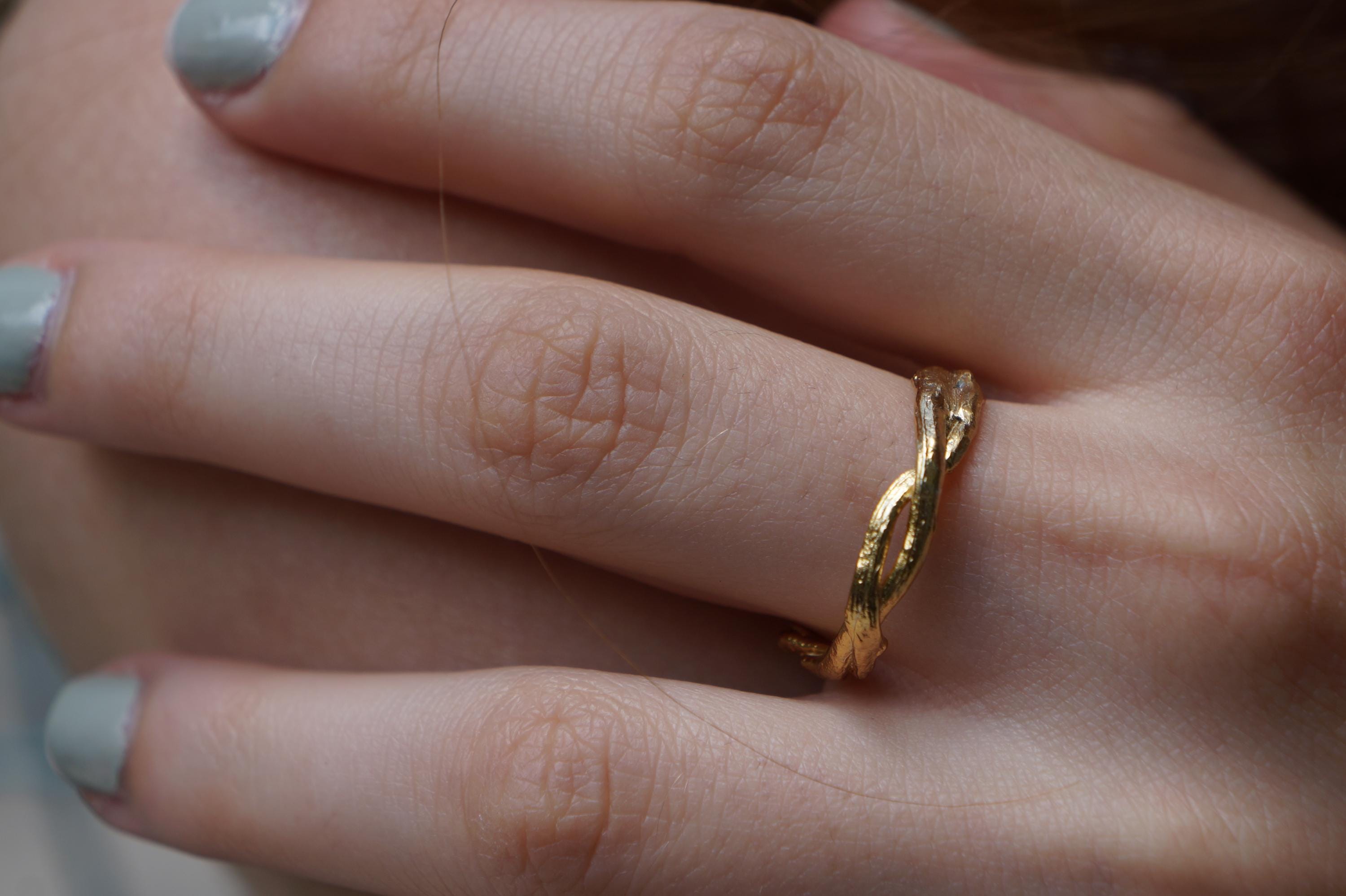 Solid Gold Ring – Adjustable Olive Twig Band | Minimalist Handcrafted Jewelry-3